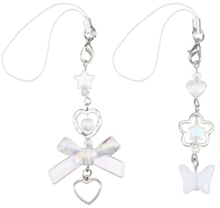 GLOBLELAND 2 Stück Handykette Universal Kurz Handyanhänger Charms Stern Schlüsselanhänger Bowknot Süße Bag Charms Phone Charm Zubehör für Tasche Schlüsselanhänger Kamera Geldbörse Dekor