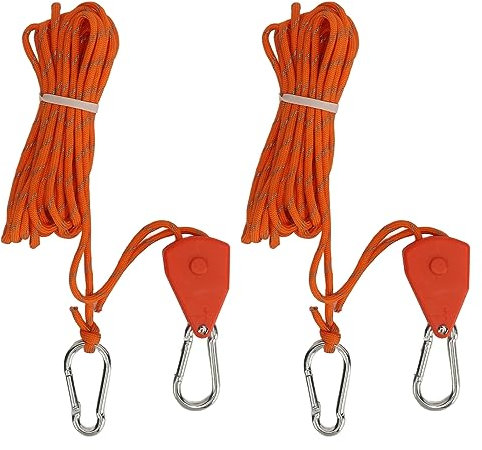 2-teiliges Campingseil mit Riemenscheibe, Zeltschnur 16,4 Fuß, orange, Verstellbarer reflektierender Streifen, Starke Campingausrüstung für den Außenbereich