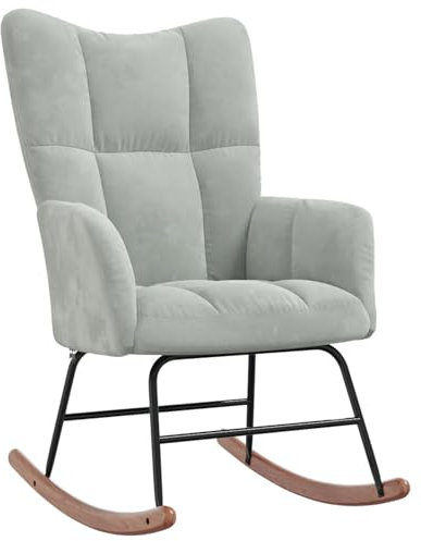 CLALER Schaukelstuhl 61x78x98 cm, Schaukelsessel mit Holzkufen, Relaxsessel für Wohnzimmer, Schlafzimmer, Sessel Samt Polyester, Hellgrau