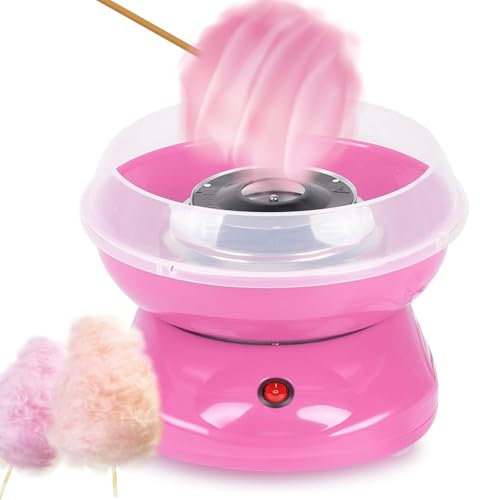 Mini Candy Floss Machine, 450W Cotton Sugar Maker with 10 Bamboo Skewers and 1 Sugar Spoon, Household Children DIY Cotton Candy Maker for Wedding Party Birthday Parties pink