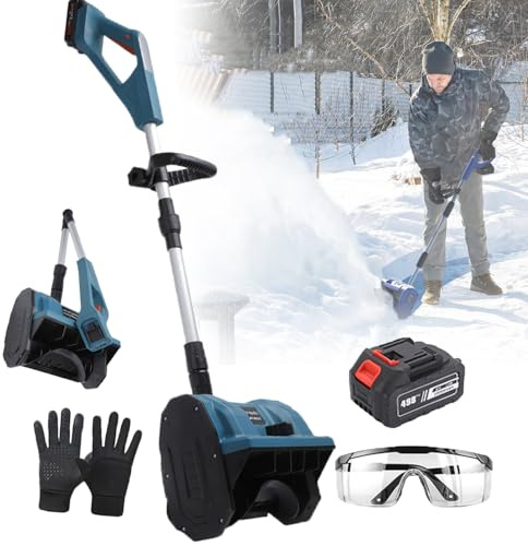 Soplador De Nieve EléCtrico InaláMbrico, Soplador De Nieve DoméStico, Lanzador De Nieve Con Mango Y Longitud Ajustables, Almacenamiento Plegable Para Quitar La Nieve,Blue-1Battery