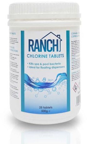 Ranch Chlorine Tablets for Pools and Hot Tubs Sanitiser Stabiliser Clarifier Ideal for Floating Dispensers (25)
