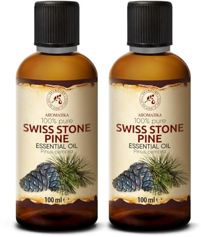 Zirbelkiefer Ätherisches Öl 2x100 ml - Pinus Cembra - Reines ätherisches Zirbenöl - für Diffusers und Duftlampen - Frisches Aroma - Aromakerze - Seife - Zirbenduft - Lufterfrischer