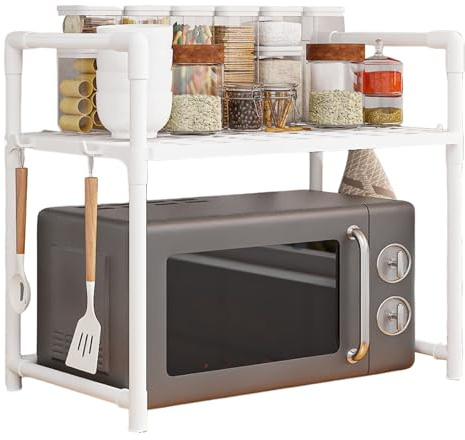 Soporte Para Microondas Para Encimera, Estante Para Microondas, Estante Para Microondas, Estante Para Panadero De Cocina, Organizador De Encimera, Utensilios De Cocina Resistentes Con Ganchos Para Alm