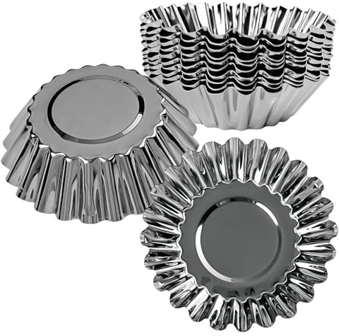 MEIYAHOME Chrysanthemum-Shaped Egg Tart Mold Stainless Steel Material Can Be Reused for Mini Pie, Tartlet, Fruit Tart, Mini Cakes, Quiche, Cupcake, Muffin, Pudding, Jelly Baking Mold (3inch 12PCS)