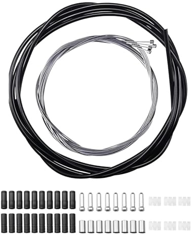 TIANLIN Kit Complet Câble Frein Vélo, Câble de Frein VTT avec Gaine et Embouts, avec Câble de Dérailleur et Gaine, Cable Vélo Universel pour VTT, Vélo de Route, Vélo de Ville, Noir PVC