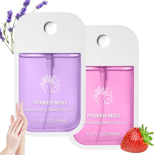 2PCS Mist Hydrating Hand Sanit-izer Spray for Adults, Portable Hand Sanit-iser, Moisturising Hands Sani/tiser Spray with Aloe Vera, Cleanses Your Hands, Power Mist for Daily&Travel,Strawberry+Lavender
