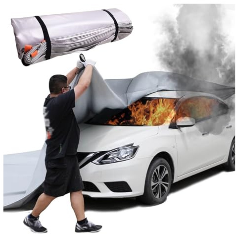 PEYNIR Car Fire Shelter Blanket Heavy Duty Silicone Coated Fibergalss Cover, Charging Station/Warehouse Emergency Fire Extinguisher Blankets, Electric/Fuel Vehicle Fire First Aid Shield(W 6m x L 8m)