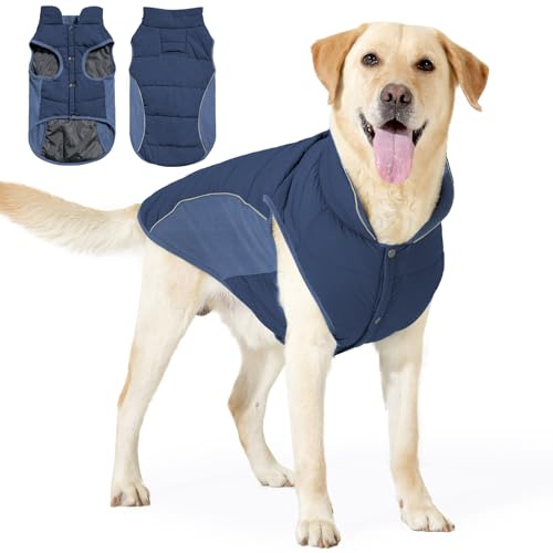 Dog Winter Coat Waterproof Cold Weather Warm Jacket,Reflective Dog Puffer Jacket for Small, Medium & Large Dogs,Indoor & Outdoor Camping Hiking (Navy Blue, S)