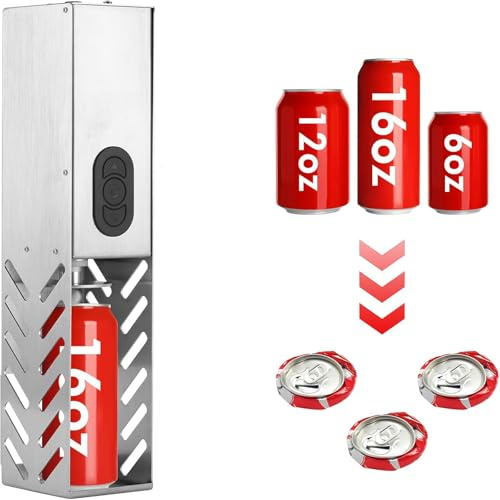 Wall Mounted Can Crusher, Electric & Manual Dual Mode, Flat/Hanging Design for Recycling 200ml-500ml Cans and 200ml-330ml Bottles