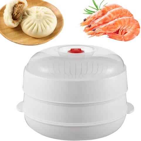 Cuiseur vapeur pour micro-ondes avec couvercle et plateau – Cuiseur vapeur pour pommes de terre pour micro-ondes, ustensiles de cuisine pour chauffer les repas, les pâtes, les boulettes, la viande, le