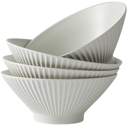 Jiwoo 4er Set Ramen Schüssel 1100 ml New Bone China Ø20 cm Suppenteller | Große Bowl Schüssel für Ramen, Nudeln, Pho, Udon und Suppe, tiefes Design, mikrowellen- & spülmaschinengeeignet