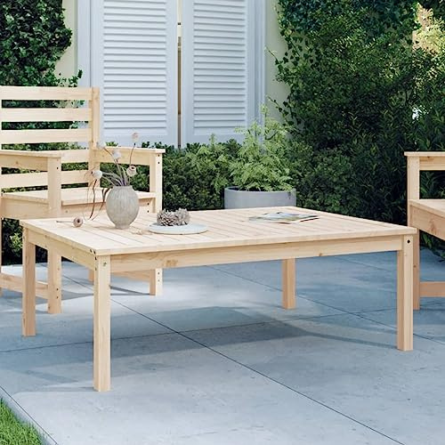 HaoChrymec Gartentisch mit Massivholz Kiefer, Robustes Design, Ideal für Garten und Terrasse, Loungetisch Outdoor, Balkon Tisch, Beistelltisch Garten, Naturholz, 121 x 82.5 x 45 cm