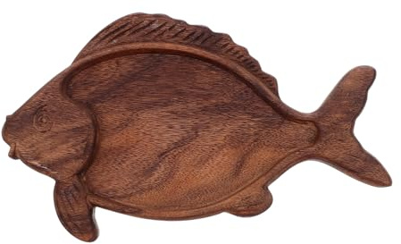 OFFSCH Walnut Fish-Shaped Dinner Plate Sushi Boat Tray Japanese Style Sashimi Plate Wood Tableware Serving Dishes for Parties Restaurants