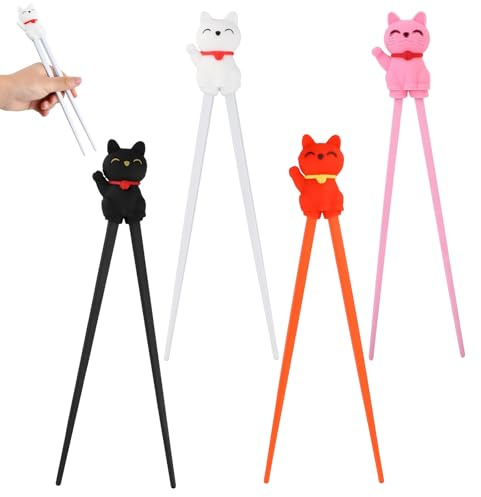 4 Paare Essstäbchen Kinder, Lern essstäbchen mit rutschfestem Design, Sushi Ramen essstäbchen Set für Anfänger und Kinder Geeignet für Asiatische Gerichte, Schwarz Weiß Orange Rosa