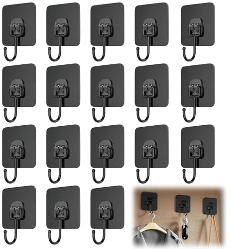 DqiUnaX 18 Stück Klebehaken Schwarz, Klebehaken Extra Stark, Wandhaken Selbstklebend Ohne Bohren, Für Küche, Bad, Flur, Decke, Vielseitige Haken Zum Aufhängen Von Handtüchern, Schlüsseln, Deko