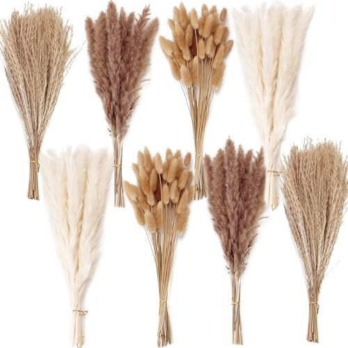 200PCS Trockenblumenstrauß mit Pampasgras – Boho Deko für Zuhause, Hochzeit & Tischdekoration | Perfekt für Vasen, Wohnzimmer und saisonale Arrangements im Frühling, Sommer, Herbst und Winter