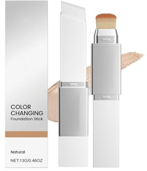 Fond de Teint Stick 2-en-1 Correcteur de Couleur, Maquillage Auto-Ajustant avec Pinceau Intégré, Crème Hydratante Teintée Couvrance Moyenne à Intense, Finition Naturelle et Uniforme (03)