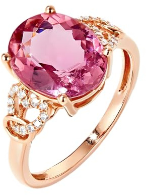 Whoiy Damen Eheringe 14K Rotgold, 2ct Turmalin Hochzeitsringe Echt Gold 585 Trauring Solitär Bandring für Frauen Größe 56 (17.8)