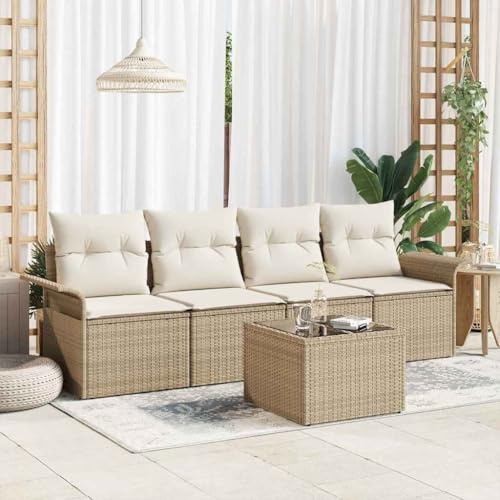 Frdhee Lounge Set Eckbankgruppe,Garten-Sofa-Set mit Kissen mit Speicher 5 pcs Beige und Creme,Balkonset für Hof,Terrasse