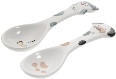 Toyvian Dog and Cat Food Ceramic Scoops 2Pcs Creative Pattern for Feeding and Stirring Pet Food Random Style