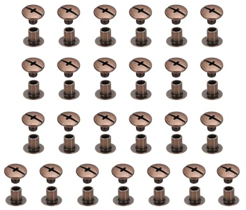 sourcing map 25 set di viti Chicago M5 x 6 mm Phillips chiodo rivetti borchie rivetti vincolante vite per fai da te artigianato cintura in pelle borse rilegatura, rosso rame