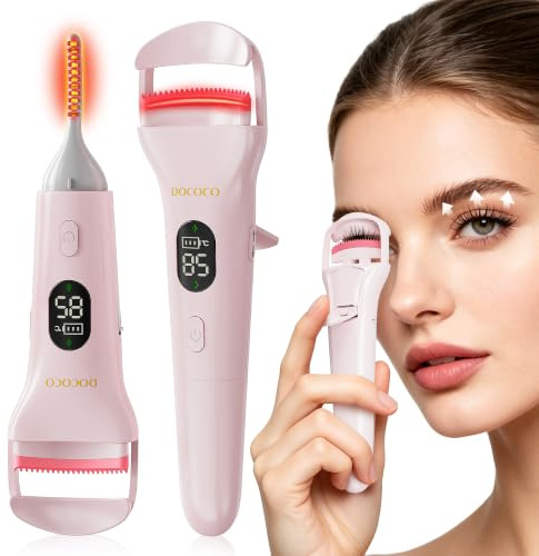 DOCOCO Wimpernzange Beheizbar Elektrische Dual Head für Jede Augenform | 8s Schnellheizung, 24h Halt, 5 Temperaturstufen, LED-Display und USB-C, Beheizte Wimpernzange für Anfänger, Rosa 1262