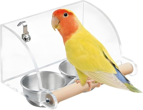 Vogel Futter und Wassernapf, Transparente Vogelfutterspender,Wasser Futterspender, Edelstahl Doppel-Vogelnäpfe mit Rutschfestem Stände,Geeignet für Alle Papageienarten