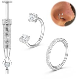 Titan Hufeisen Piercing für Damen Herren Gold Silber 20G 18G Nasenpiercing | Hypoallergen Doppeltem Zirkonia Nasenring Dünn Klein Septum Helix Tragus Knorpel Creolen Nostril Piercing Schmuck 7mm 8mm