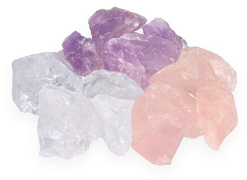 Amethyst Bergkristall Rosenquarz Wassersteine 1 Kg Edelsteinwasser Stein | 100% naturbelassene Rohsteine | Inkl. Anleitung für Edelsteinwasser & Infokarte | Deko, Geschenk