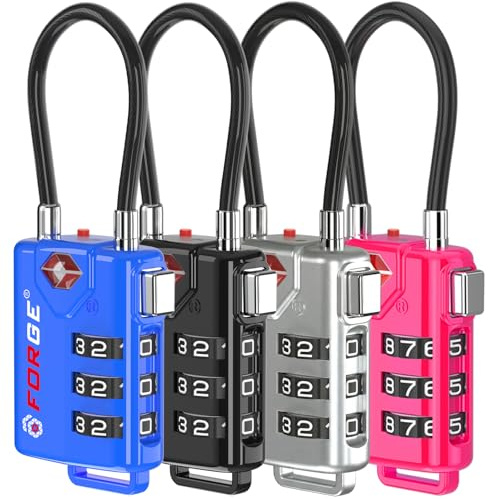 TSA Approved Cable Luggage Locks, Re-settable Combination with Alloy Body