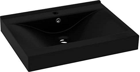 vidaXL Luxus Waschbecken mit Hahnloch Waschtisch Aufsatzwaschbecken Waschplatz Handwaschbecken Aufsatzwaschtisch Matt Schwarz 60x46cm Keramik
