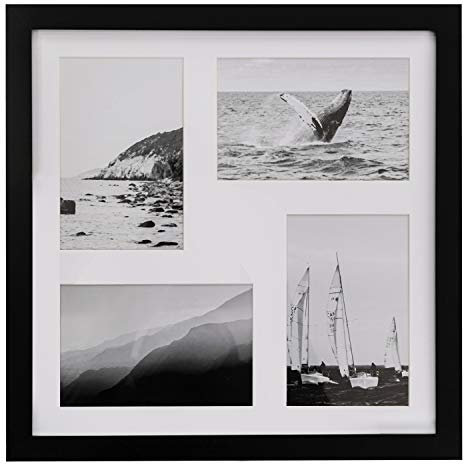 Fabian Clarke London® Black 12x12” Square Picture Frame Multi Aperture with White Mount that Holds 4x 6x4” Photos Pictures Includes Glass Front