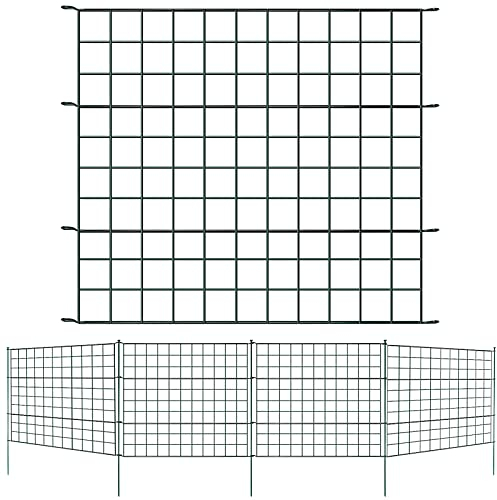 Lospitch Teichzaun Set, Gartenzaun Zaun Teich mit Zaunelemente und Befestigungsstäben, Metallzaun Grün, Freigehege, Gartenzaun, Tiergehege (5x Gerade)