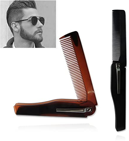 2 Pcs Faltbarer Taschenkamm,Faltbarer Kamm fur MäNner,Klappbarer Bartkamm,Mini Klappkamm,Taschenkamm,Reisekamm,Zum TäGlichen KäMmen und Stylen von Haar, Bart Oder Schnurrbart (Schwarz, Braun)