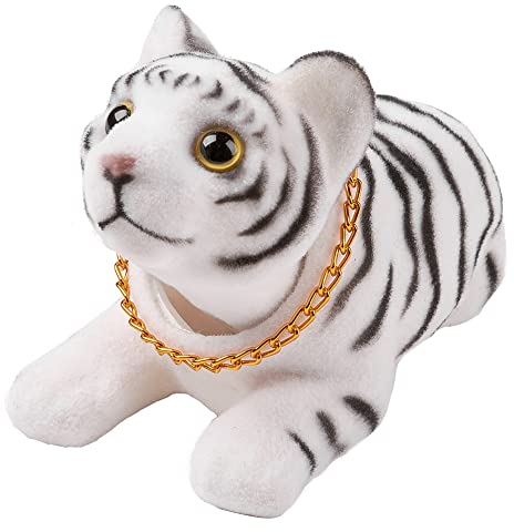 JSCARLIFE Wackeltiger Ornamente, Mini-Wackelkopf, Spielzeug, Auto, Tiger, Schüttelkopf, Ornamente, Mini-Figur für Auto, Armaturenbrett, Zuhause, Büro, Schreibtisch, Schlafzimmer, Dekoration (weiß)