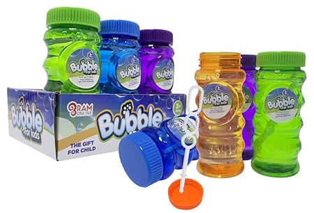 Ram© Bubbles For Kids Pack Bubble Solution With Wands Fun Party Filler Bubble Garden Summer Fun 6 x 125ML