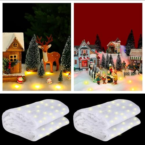 Tudomro Christmas Snow Blanket LED Fake Snow Runner Pre Lit Village Blanket with LED Table Decor for Christmas Village Display 4 ft x 13 Inch(Warm White,2 Pcs)