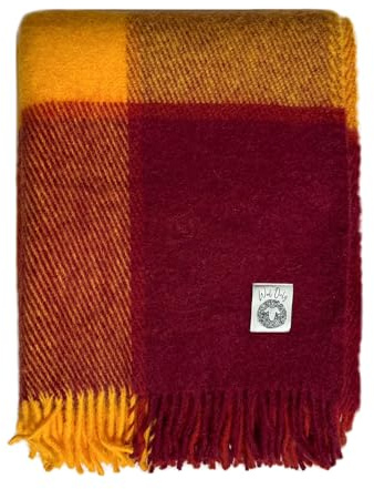 JOWOLLINA WOOLONLY 100% Lammwolle Wolldecke Plaid Karo Schottenmuster Tartan (Henna-rot/gelb, 150x205 cm)