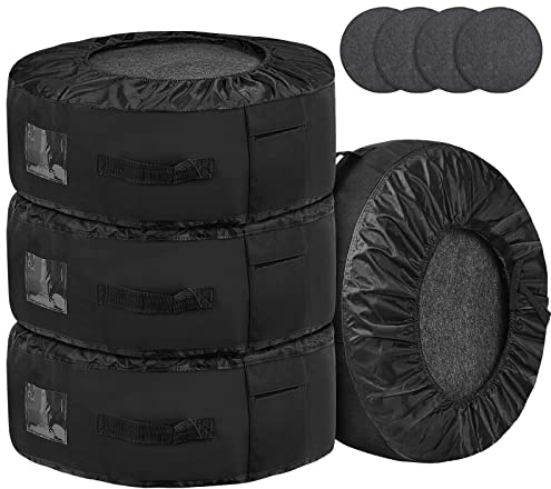 ZATOOTO Set di Borse per Pneumatici, Copertura Protettiva per Pneumatici con 4 Feltrini, per 4 Pneumatici (Fino a 20 Pollici), per Il Trasporto e Lo Stoccaggio, Idrorepellente, Nero