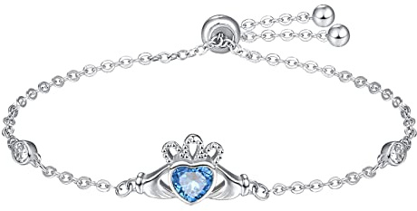 KINGWHYTE Claddagh Armband 926 Sterling Silber Keltischer Knoten Armband mit Cubic Zirkonia Verstellbares Claddagh Armbänder Irische Keltische Schmuck Geschenke für Mädchen Frauen