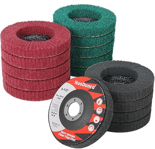 NuoDunco 15Pcs 180# 320# 600# Scour Flap Disc 4 1/2 Inch Angle Grinder Attachment for Metal Wood Wire Brush Scrubber Scouring Pads Polishing Wheel Sanding Disc Paint Rust Remover
