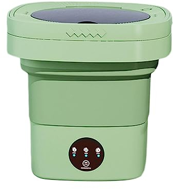 perfk Faltbare Mini Waschmaschine Reisewaschmaschine Washing Machine 6.5L, Tragbare Leise Elektrische Kleine Waschmaschine für Wohnmobil, Unterwäsche, Camping, Wäscherei, Wohnung, Grün