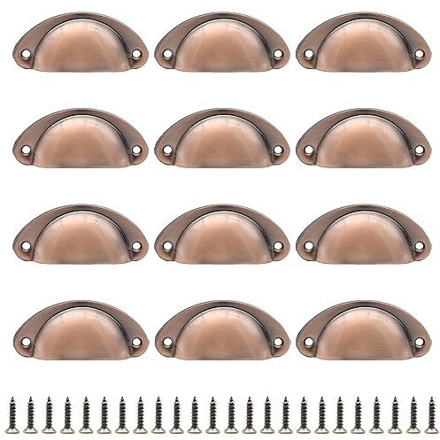 Hocansen 12 maniglie a semicerchio in metallo a forma di conchiglia, con 24 viti di montaggio, da utilizzare per armadio, armadio e cassetto (bronzo rosso/LS-BK)