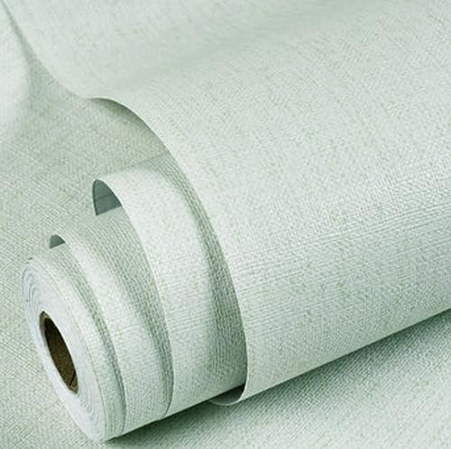 BPILOT Papel tapiz autoadhesivo con textura de lino de color puro papel tapiz grueso impermeable con patrón de lino para renovación de oficina verde menta