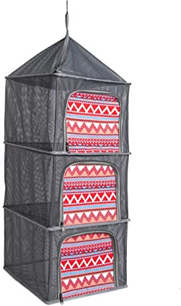 Hängendes Trockennetz, Trockennetz, Wäscheständer zum Aufhängen, faltbares Netz-Hängenetz mit 4 Schichten zum Trocknen von Kräutern, Trocknen von Gras mit Reißverschlüssen und Aufbewahrungstasche (F