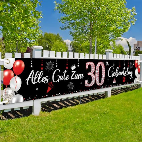 Deko 30. Geburtstag Banner für Männer und Frauen - Happy Birthday Party Dekoration in Rot und Schwarz - Lange Größe 270 × 40 cm