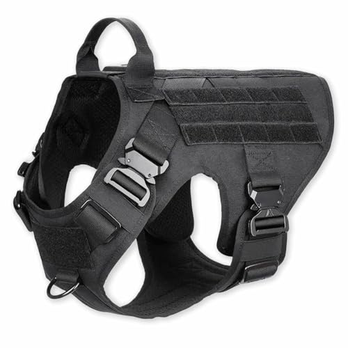 Monkimau Taktische Hundeweste Harness | Wasserdichtes, Gepolstertes Hundegeschirr für Training und Jagd | Nylon Sicherheitsweste | Größen M, L, XL | Farbe Beige & Schwarz (Schwarz, XL)
