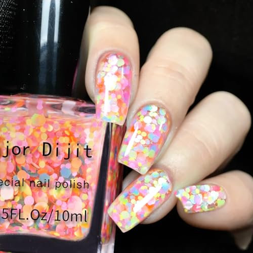 DouborQ Glitter nail polish Multicolor Translucent Long-lasting Sequins Nail Art Varnish (08)