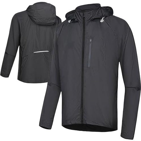 CLMETHE Fahrradjacke für Herren, mit durchgehendem Reißverschluss und Kapuze, schnelltrocknend, MTB-Fahrradmantel, atmungsaktiv, leicht, wasserdicht, für Regen, Laufen, Berggipfel,Grey-2XL